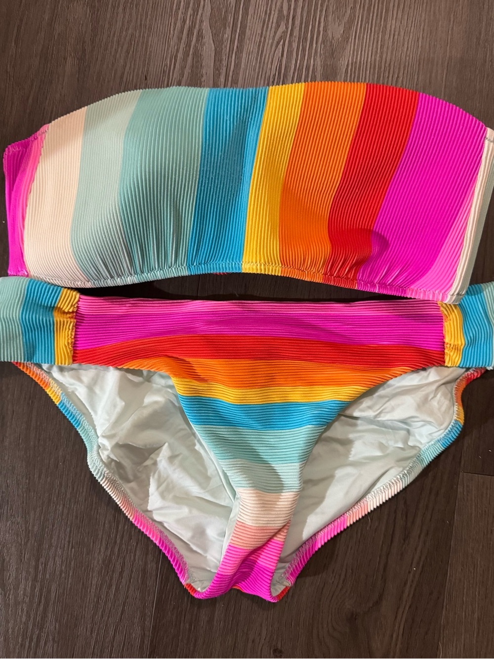 Trina Turk Rainbow Stripe Bandeau Bikini set, top 10 - bottom 14